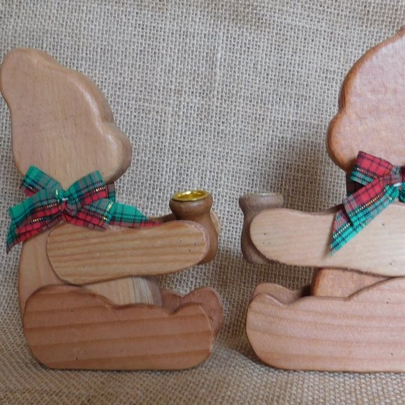 Wooden Teddy Bear Taper Candle Holders  Set Lloyds  Christmas Around the World - Picture 5 of 6